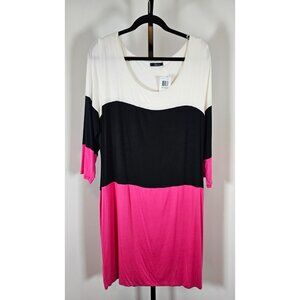 Soprano Plus Color Blocked 3/4 Sleeve Dress - Pink and Black - SZ 3XL
